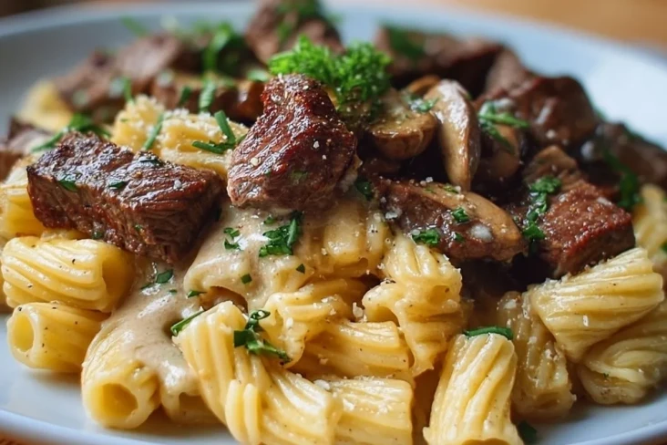 cremige-knoblauchbutter-steak-rigatoni